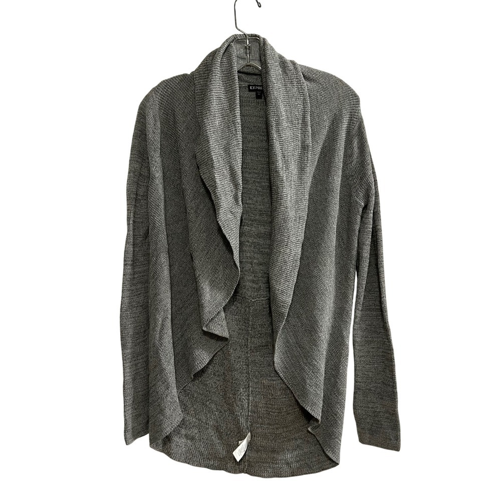 EXPRESS Women Gray Draped Front‎ Cardigan Sweater Size L 100% Cotton